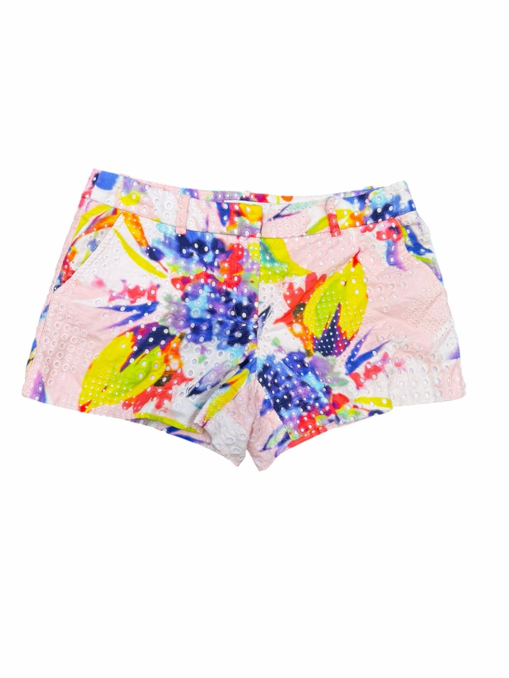 Trina Turk 100% Cotton Mid-to-High Rise Floral Eyelet‎ Corbin Shorts